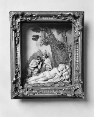 Antiope von Jupiter (als Satyr) und einem Satyr belauscht