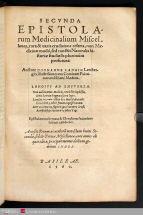 2: Secvnda Epistolarum Medicinalium Miscellanea, rara & uaria eruditione referta ...