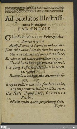 Ad praesfatos Illustrissimos Principes Paraenesis ...