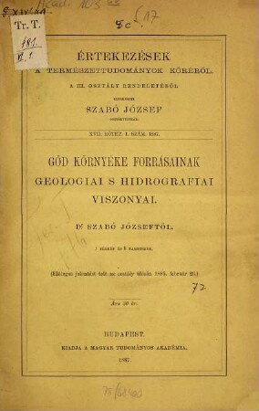 Értekezések a természettudományok köréből. 17. 1887, Nr. 1 - 6