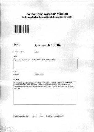 Allgemeiner Schriftwechsel 1.8.1967 bis 31.3.1968 (A-Z)