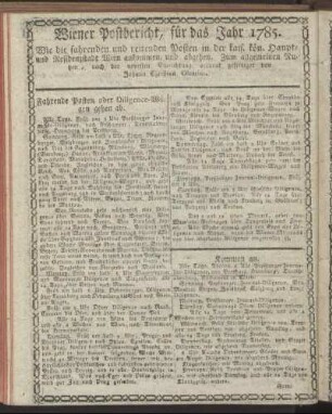 Wiener Postbericht, für das Jahr 1785