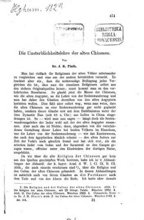 Die Unsterblichkeitslehre der alten Chinesen : [Aus der "Zeitschrift der Deutschen Morgenländischen Gesellschaft" Band XX. S. 471 - 484. Leipzig 1866]