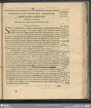Disputatio Vigesima Secunda. Ad Lib. 44. & 45. Pandectarum. Respondente Nicolao Henrico Pöpping