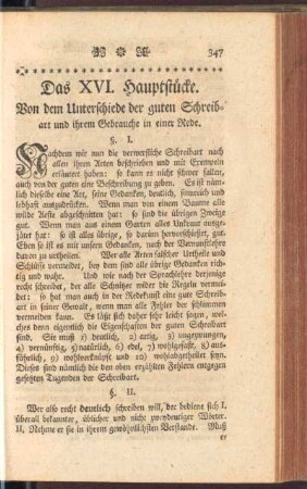 Das XVI. Hauptstücke. Von dem Unterschiede der guten Schreibart und ihrem Gebrauche in einer Rede
