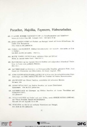 Porzellan, Majolika, Fayencen, Hafnerarbeiten (Nr. 481-629)