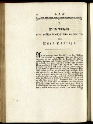 II. Bemerkungen in der versischen Landschaft Gilan im Jahre 1773. durch Carl Hablizl.