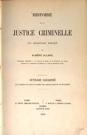 Histoire de la justice criminelle au 16e siècle