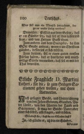 Etliche Fragstücke D. Martini Lutheri, für die, so zum Heiligen Sacrament gehen wollen, mit ihren Antworten.