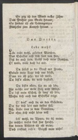 Das Dritte. Lebe wohl!