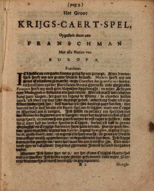 Het Groot Krijghs-Caert-Spel, Opgestelt door een Franschman Met alle Natien van Europa
