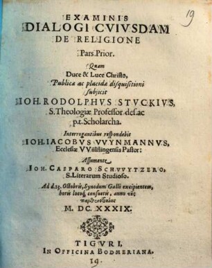 Examinis dialogi cuiusdam de religione pars I.