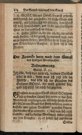 Der Krancke betet nach dem Genuß des heiligen Abendmahls.