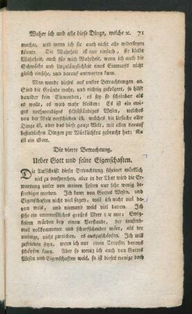 Die vierte Betrachtung. Ueber Gott und seine Eigenschaften