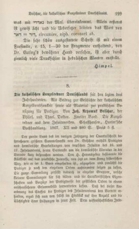 199-200 [Rezension] Brischar, Johann Nepomuk, Die katholischen Kanzelredner Deutschlands seit den drei letzten Jahrhunderten