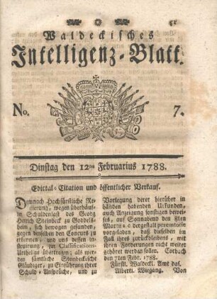 No. 7. Dinstag den 12ten Februarius 1788
