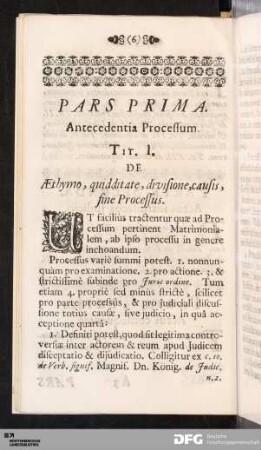 Tit. I. De Æthymo, quidditate, divisione, causis, fine Processus.
