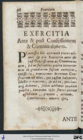 Exercitia Ante et post Confessionem et Communionem.