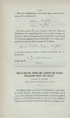 Sur le lieu des foyers des coniques qui passent par quatre points d'un cercle.