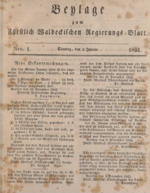 Beylage zum Fürstlich Waldeckischen Regierungs-Blatt. 2. Januar-31. December 1944 = Nro. 1-53