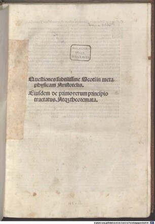 Quaestiones super libros Metaphysicorum Aristotelis : mit Gedicht auf Mauritius von C. Paulus Amaltheus und Daniel Caietanus