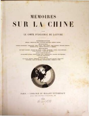 Mémoires sur la Chine : Introduction-Histoire-Religion-Gouvernement Coutumes
