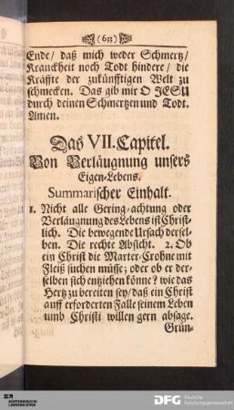 Das VII. Capitel. Von Verläugnung unsers Eigen-Lebens.
