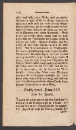 Sechszehntes Hauptstück. Ueber die Tugend