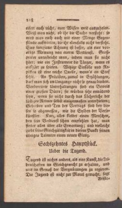 Sechszehntes Hauptstück. Ueber die Tugend