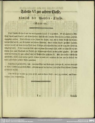 Tabelle VI zur achten Classe, nämlich der Waysen-Classe. (S. § 91 - 93.)
