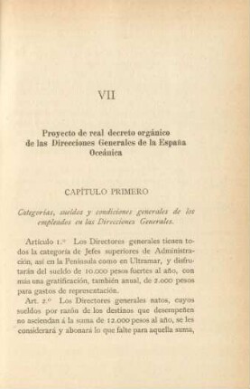 VII. Proyecto de real decreto orgánico de las Direcciones Generales de la Espana Oceánia