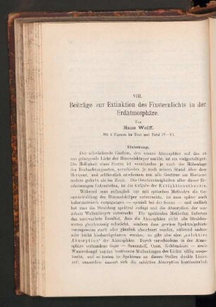 VIII. Beiträge zur Extinktion des Fixsternlichts in der Erdatmosphäre