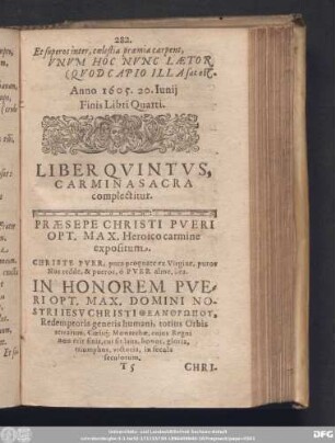 Liber Quintus, Carmina Sacra complectitur.