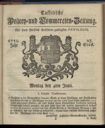 23. Stueck, Montag den 4ten Junii 1759