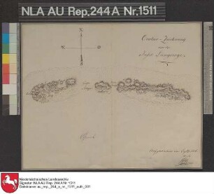Plan von der Insel LANGEOOG mit Einzeichnung der Dünen Druck gezeichnet von Plener Papier auf Leinen Format 40,0x32,5 M 1:25.600 (ca)