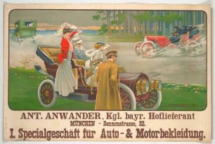Plakat: Firma Ant. Anwander, Specialgeschäft für Auto- & Motorbekleidung in München
