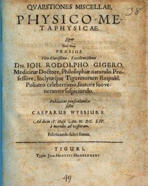 Quaestiones miscellae physico-metaphysicae