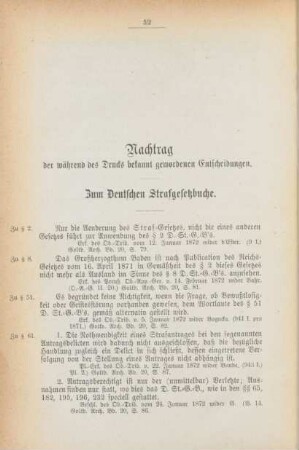 Nachtrag der während des Drucks bekannt gewordenen Entscheidungen