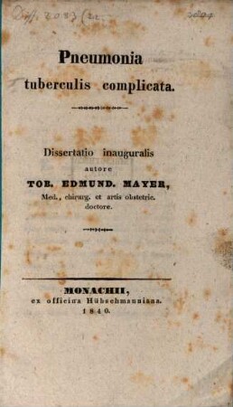 Pneumonia tuberculis complicata : dissertatio inauguralis