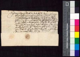 Dietrich Georg Berka von Duba bestätigt Bürgermeister und Rat der Stadt Bautzen den Empfang der zu St. Galli fälligen königlichen Rente von 11 Schock und 15 Groschen.