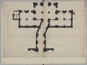 Wesel, Stadttor mit Wachhäusern, Entwurf, Grundriss : Wesel, Stadttor mit Wachhäusern, Entwurf, Grundriss, Jean de Bodt, 1. Hälfte 18. Jh. Feder, Graphit/Papier. 44,3 x 59,9 cm (Blatt), 39,7 x 59,9 cm (Zeichnung).