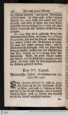 Das XV. Capitel. Wiennerische Jahrs-Geschichten von An. 1400 bis 1440