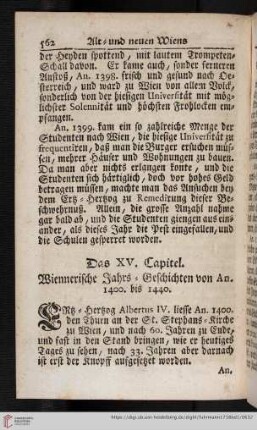Das XV. Capitel. Wiennerische Jahrs-Geschichten von An. 1400 bis 1440