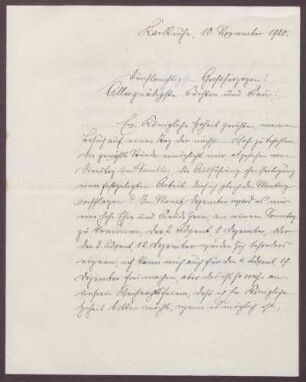 Schreiben von Friedrich Katz an die Großherzogin Luise; Besuch von Katz bei der Großherzogin; Erinnerungen an 1918; Geburtstag von Martin Luther und Friedrich Schiller