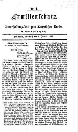 Familienschatz : tägliche Unterhaltungsbeilage zum Bayerischen Kurier. 1862 = Jg. 6
