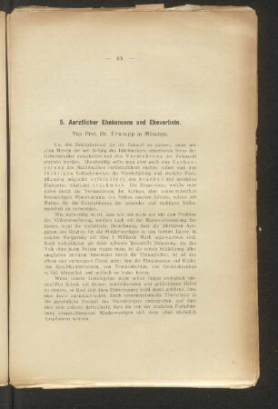 5. Aerztlicher Ehekonsens und Eheverbot.