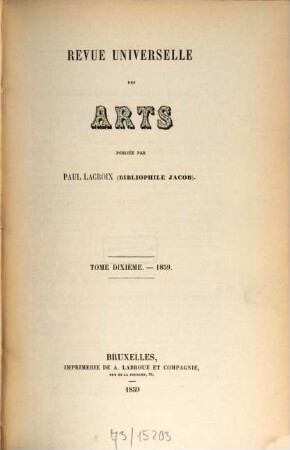 Revue universelle des arts. 10. 1859