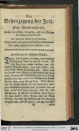 VII. Stueck, Ohrdruf, den 7. Februar 1772.