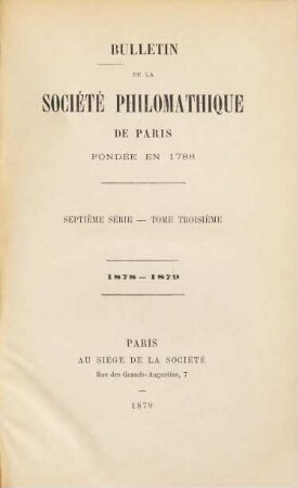 Bulletin. 1878/79 = 7. Sér., T. 3