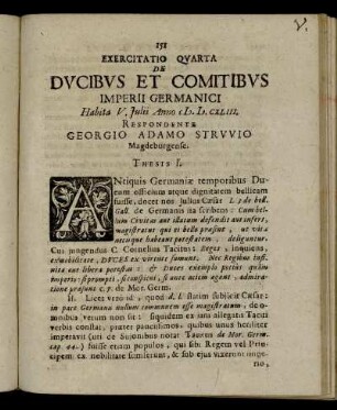 Exerciatatio Quarta De Ducibus Et Comitibus Imperii Germanici